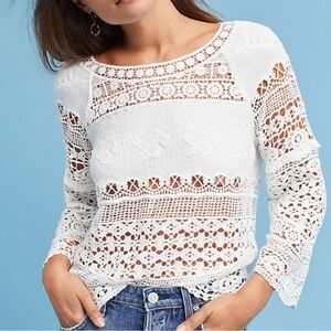Anthropologie Deletta White Lace Women's Top size‎ large NWT